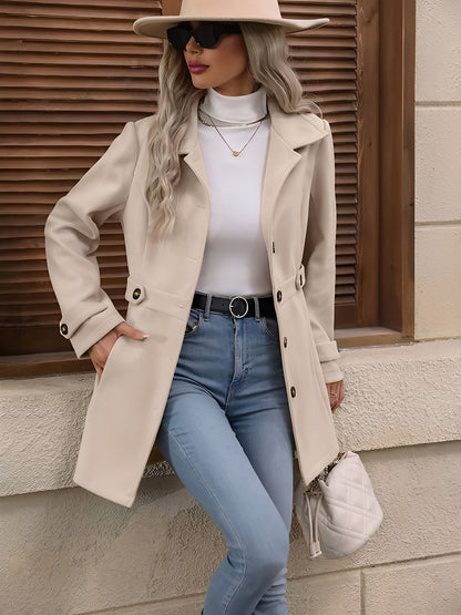 Lapel Long Sleeves Button Down Solid Color Coat