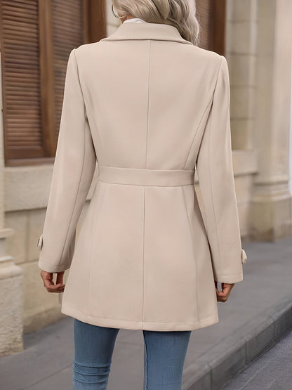 Lapel Long Sleeves Button Down Solid Color Coat