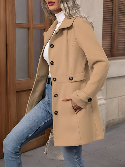 Lapel Long Sleeves Button Down Solid Color Coat