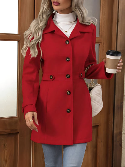 Lapel Long Sleeves Button Down Solid Color Coat