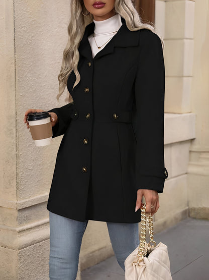 Lapel Long Sleeves Button Down Solid Color Coat