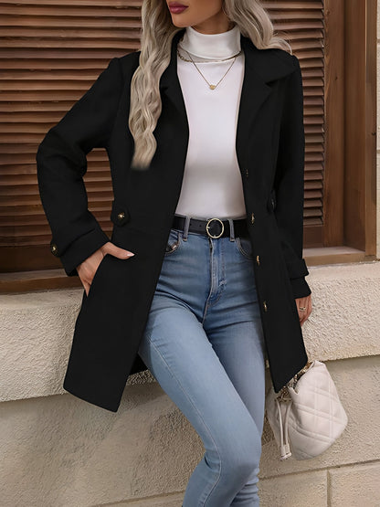 Lapel Long Sleeves Button Down Solid Color Coat