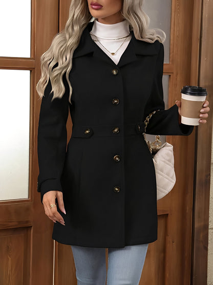 Lapel Long Sleeves Button Down Solid Color Coat