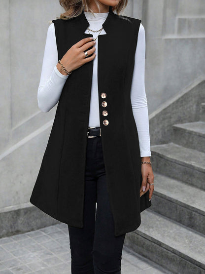 Solid Color Sleeveless Pockets Mid-Length Vest