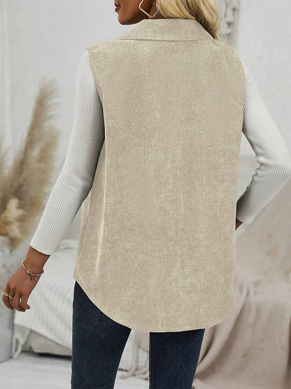 Solid Color Sleeveless Button Down Corduroy Vest