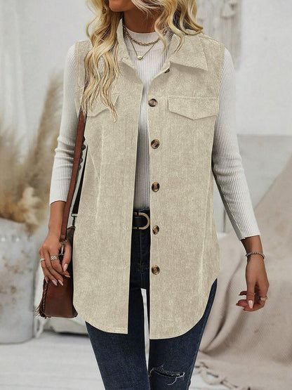 Solid Color Sleeveless Button Down Corduroy Vest