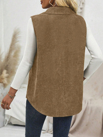 Solid Color Sleeveless Button Down Corduroy Vest