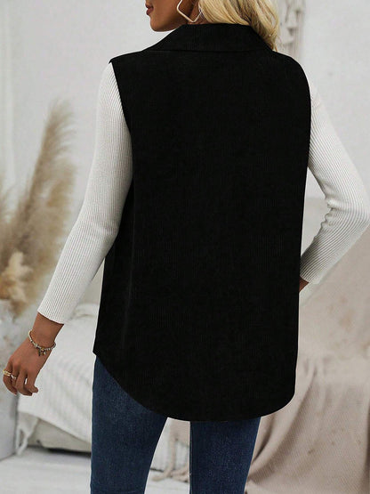 Solid Color Sleeveless Button Down Corduroy Vest