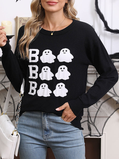 Halloween Ghost Crew Neck Long Sleeve Sweater