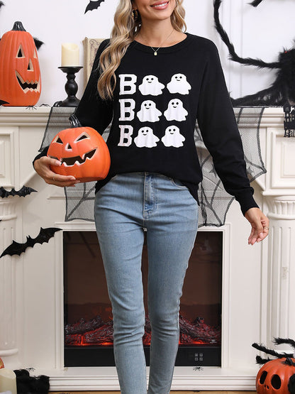 Halloween Ghost Crew Neck Long Sleeve Sweater
