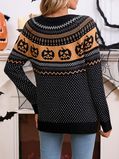 Halloween Pumpkin Long Sleeve Pullover Sweater