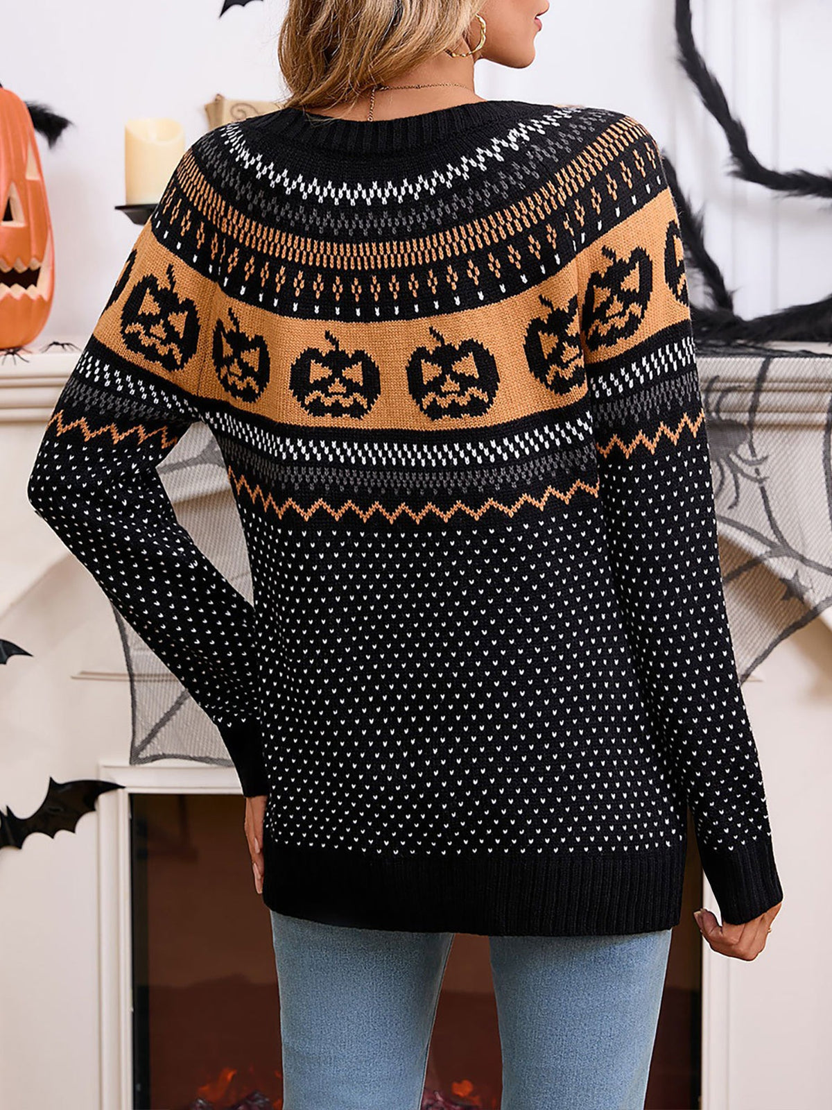 Halloween Pumpkin Long Sleeve Pullover Sweater