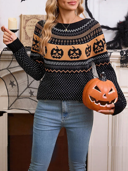 Halloween Pumpkin Long Sleeve Pullover Sweater