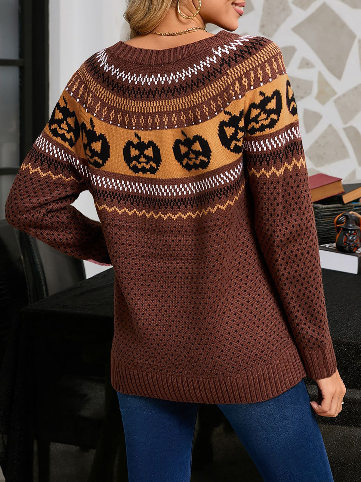 Halloween Pumpkin Long Sleeve Pullover Sweater