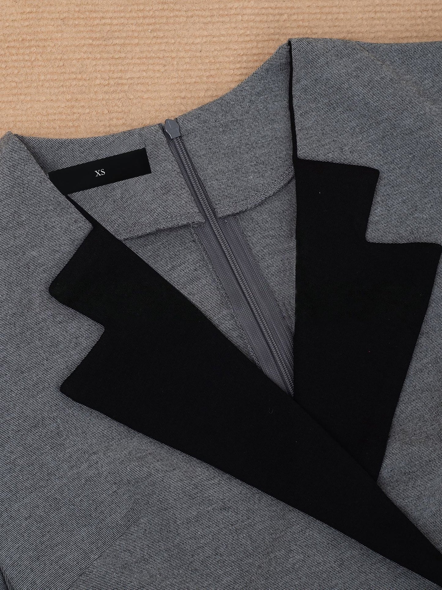 Lapel Colorblock 3/4 Sleeves Work Midi Sheath Dress