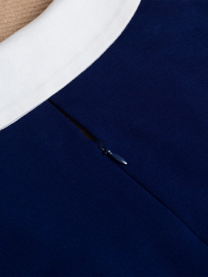 Contrast Color Short Sleeves Work Midi Sheath Dress