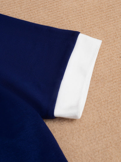 Contrast Color Short Sleeves Work Midi Sheath Dress
