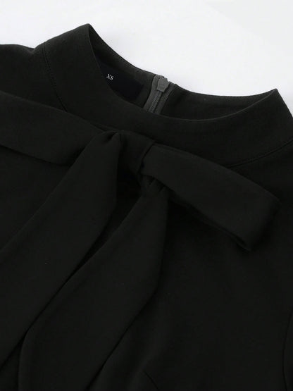 Bow Button Decor 3/4 Sleeves Work Midi Sheath Dress