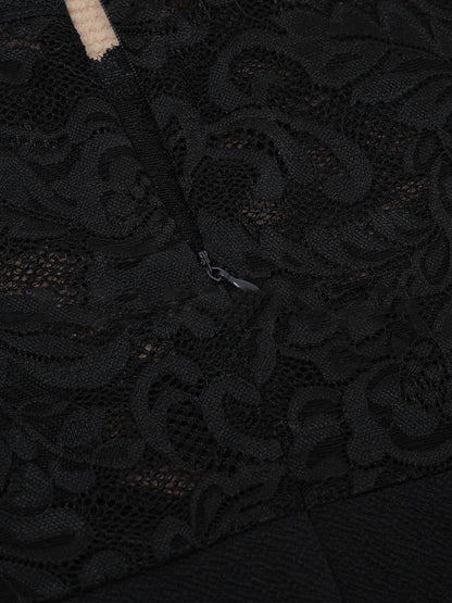 Lace Patchwork 3/4 Sleeves Midi Sheath Dress