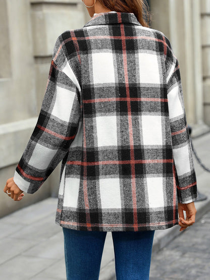 Plaid Button Down Long Sleeves Shirt Jacket Shacket