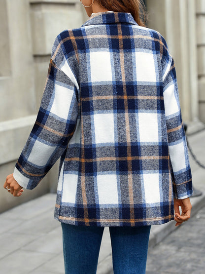Plaid Button Down Long Sleeves Shirt Jacket Shacket