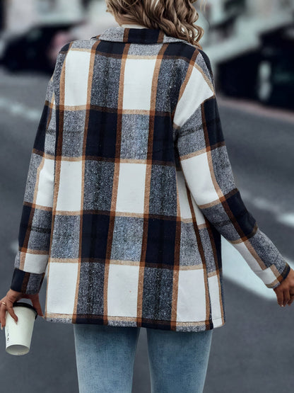 Plaid Button Down Long Sleeves Shirt Jacket Shacket