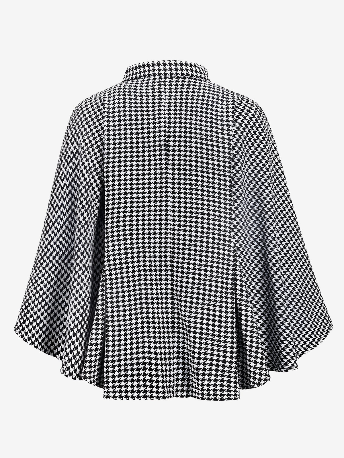 Houndstooth Mock Neck Lace-Up Cape Cloak Jacket