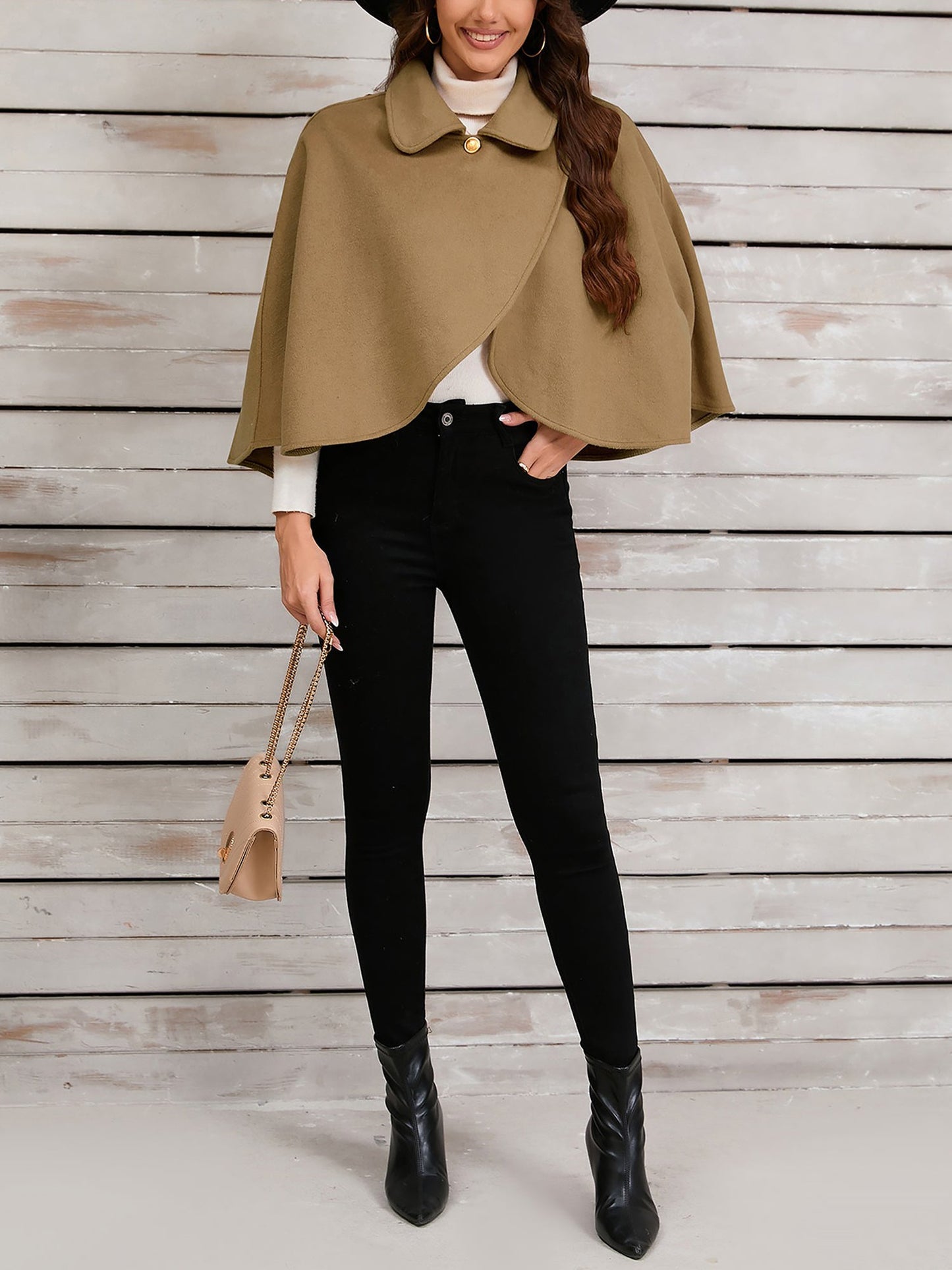 Solid Color Cropped Cape Cloak Jacket