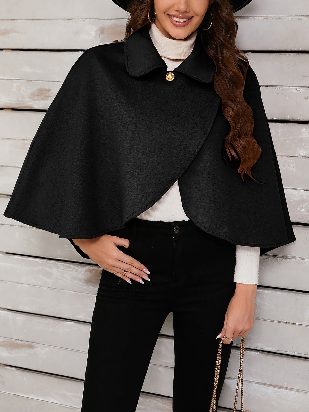 Solid Color Cropped Cape Cloak Jacket