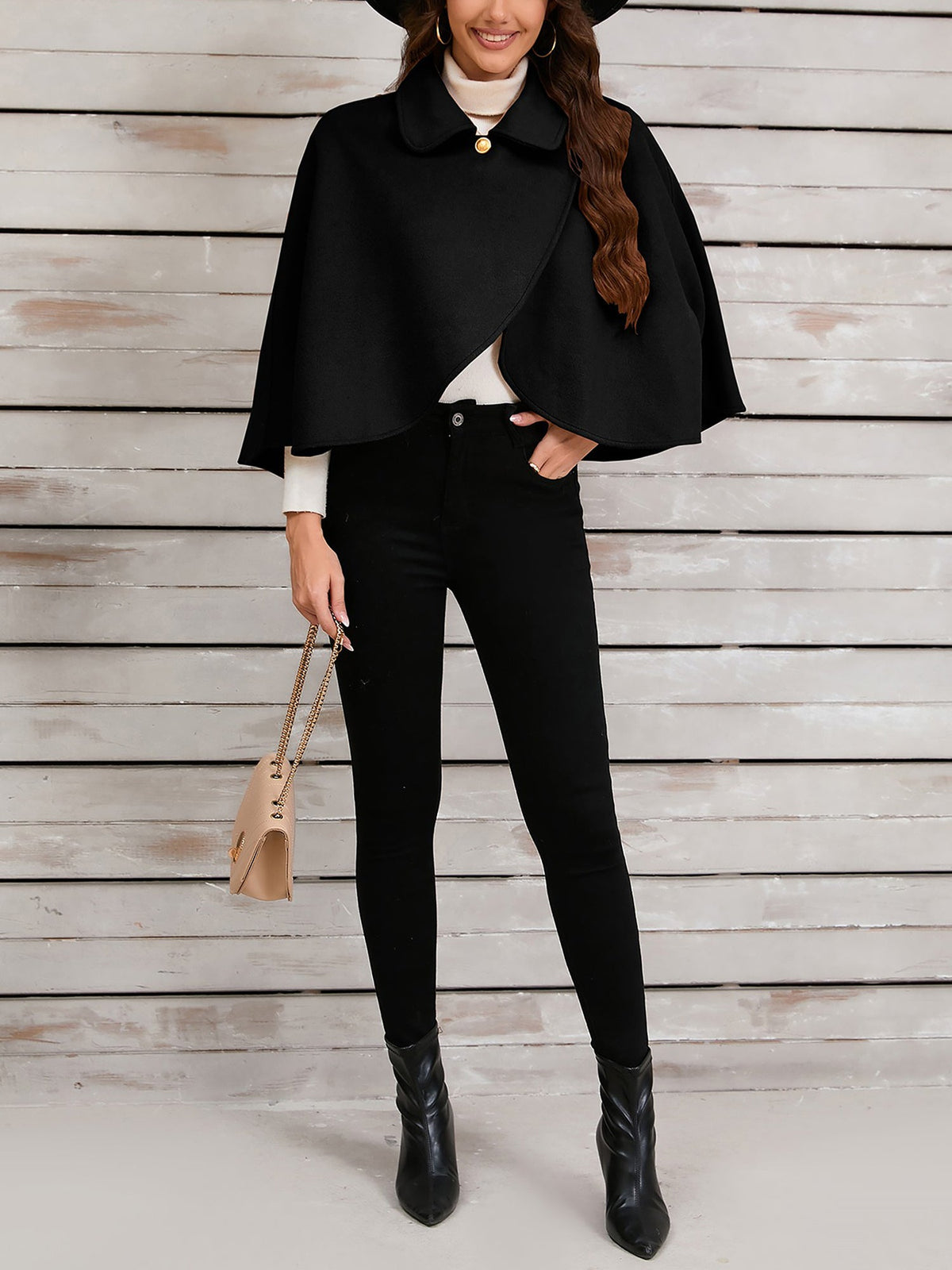 Solid Color Cropped Cape Cloak Jacket