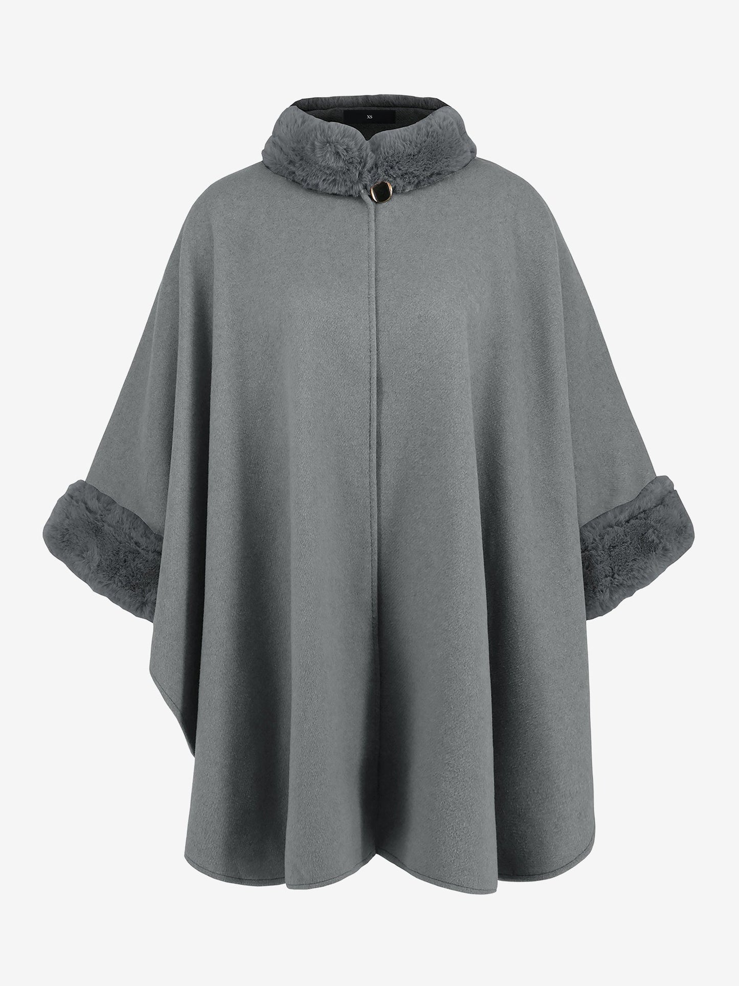 Faux Fur Collar Solid Color Cape Cloak Coat