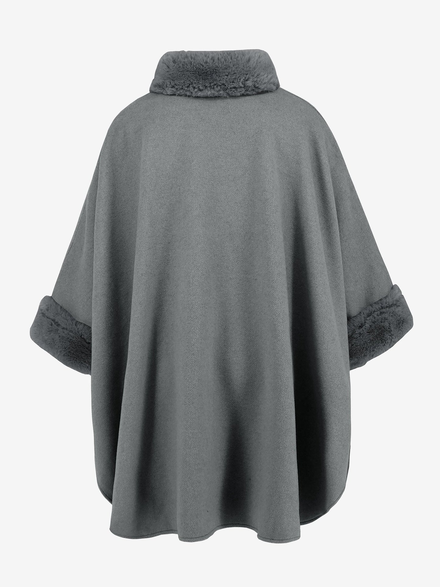 Faux Fur Collar Solid Color Cape Cloak Coat