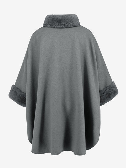 Faux Fur Collar Solid Color Cape Cloak Coat