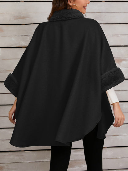 Faux Fur Collar Solid Color Cape Cloak Coat