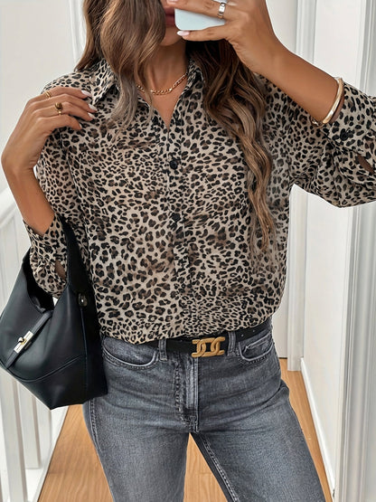 Leopard Print Long Sleeve Loose Fit Shirt