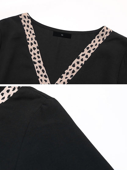 Long Sleeves Leopard Print Patchwork Blouse
