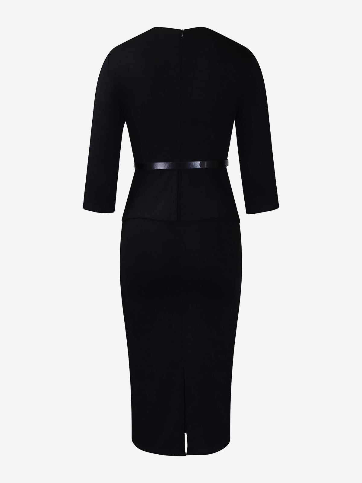Lapel 3/4 Sleeves Belted Midi Sheath Dress