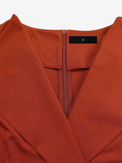 Lapel 3/4 Sleeves Belted Midi Sheath Dress