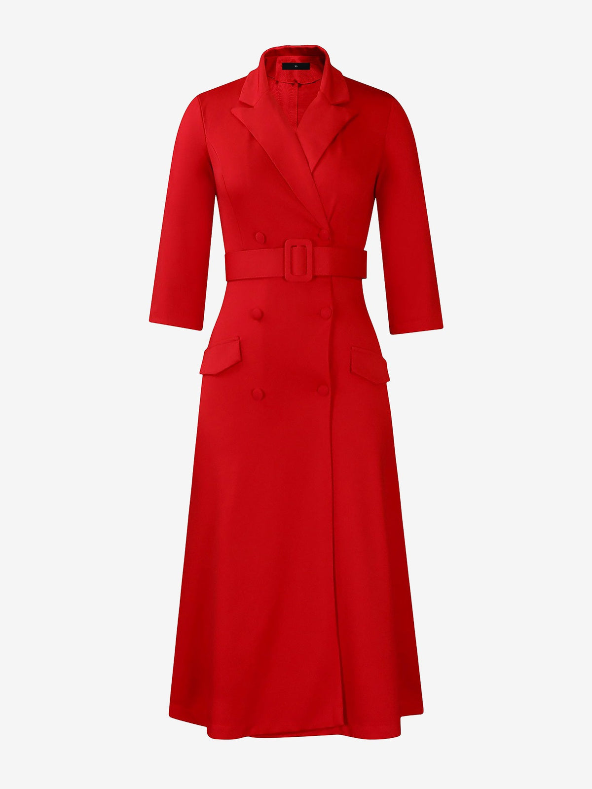 Notched Lapel Double-breasted Belted Midi Dress