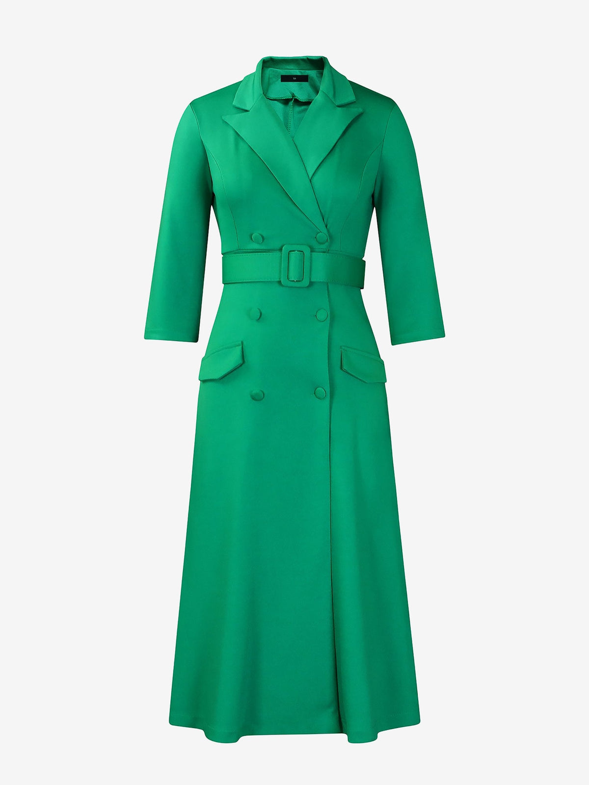 Notched Lapel Double-breasted Belted Midi Dress