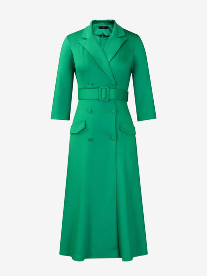 Notched Lapel Double-breasted Belted Midi Dress