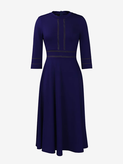 Round Neck 3/4 Sleeves A-Line Midi Work Dress