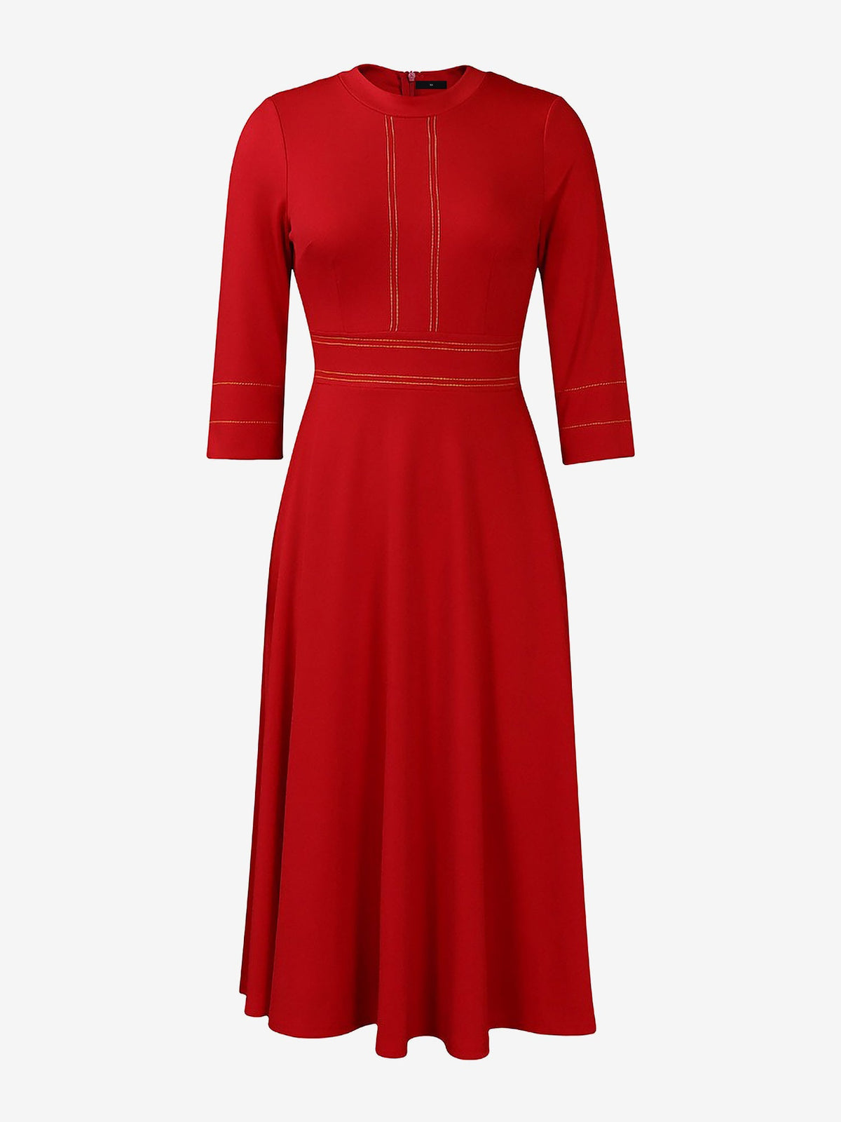 Round Neck 3/4 Sleeves A-Line Midi Work Dress