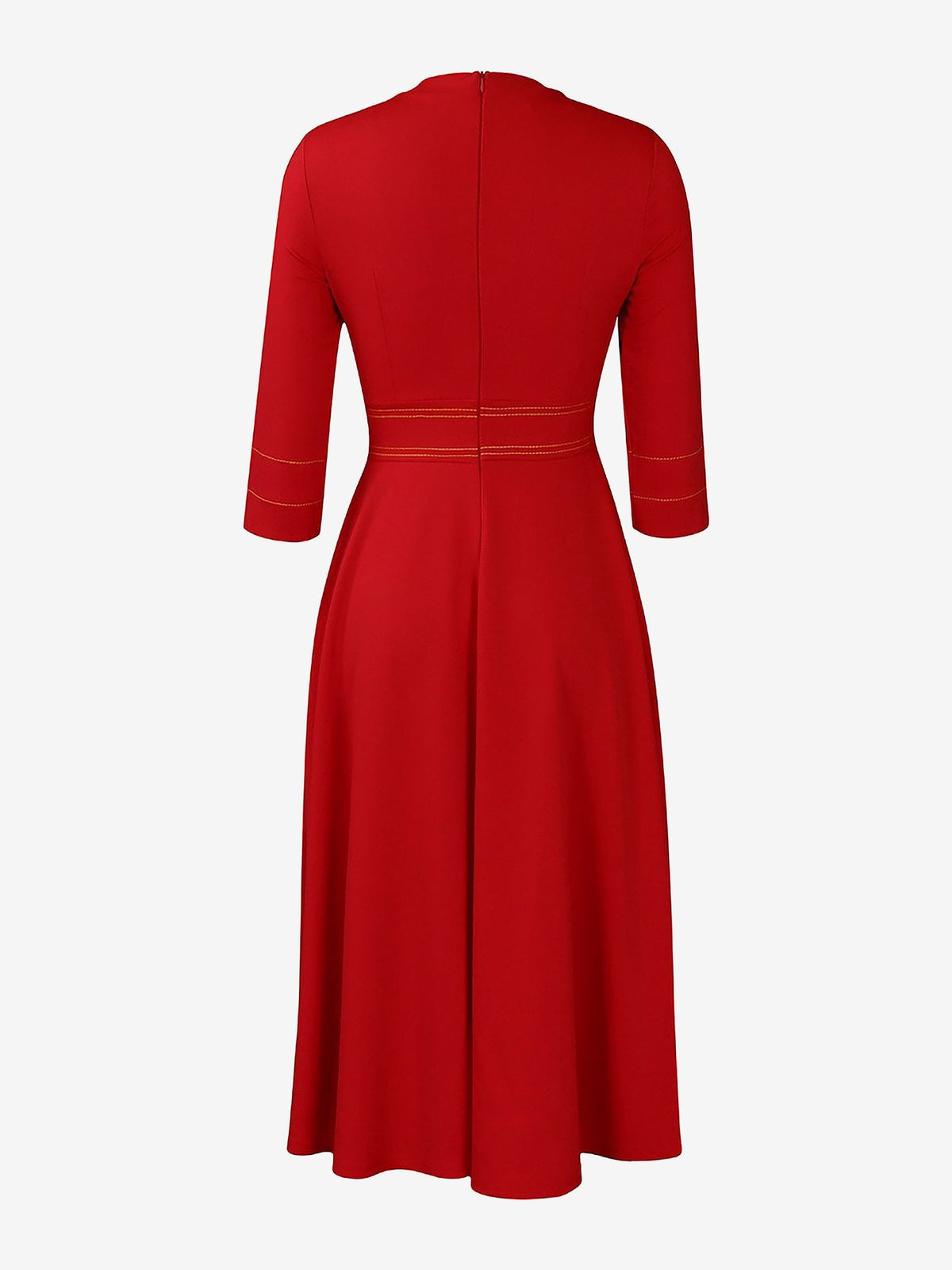 Round Neck 3/4 Sleeves A-Line Midi Work Dress
