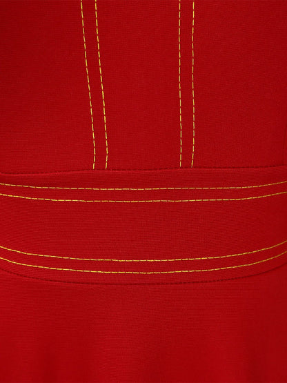 Round Neck 3/4 Sleeves A-Line Midi Work Dress