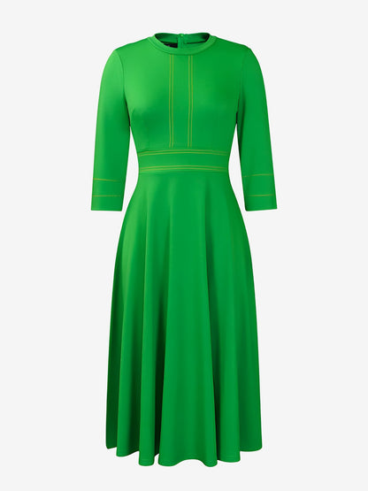 Round Neck 3/4 Sleeves A-Line Midi Work Dress