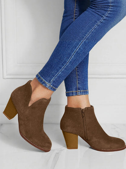 Round Toe Faux Suede Thick Heel Ankle Boots