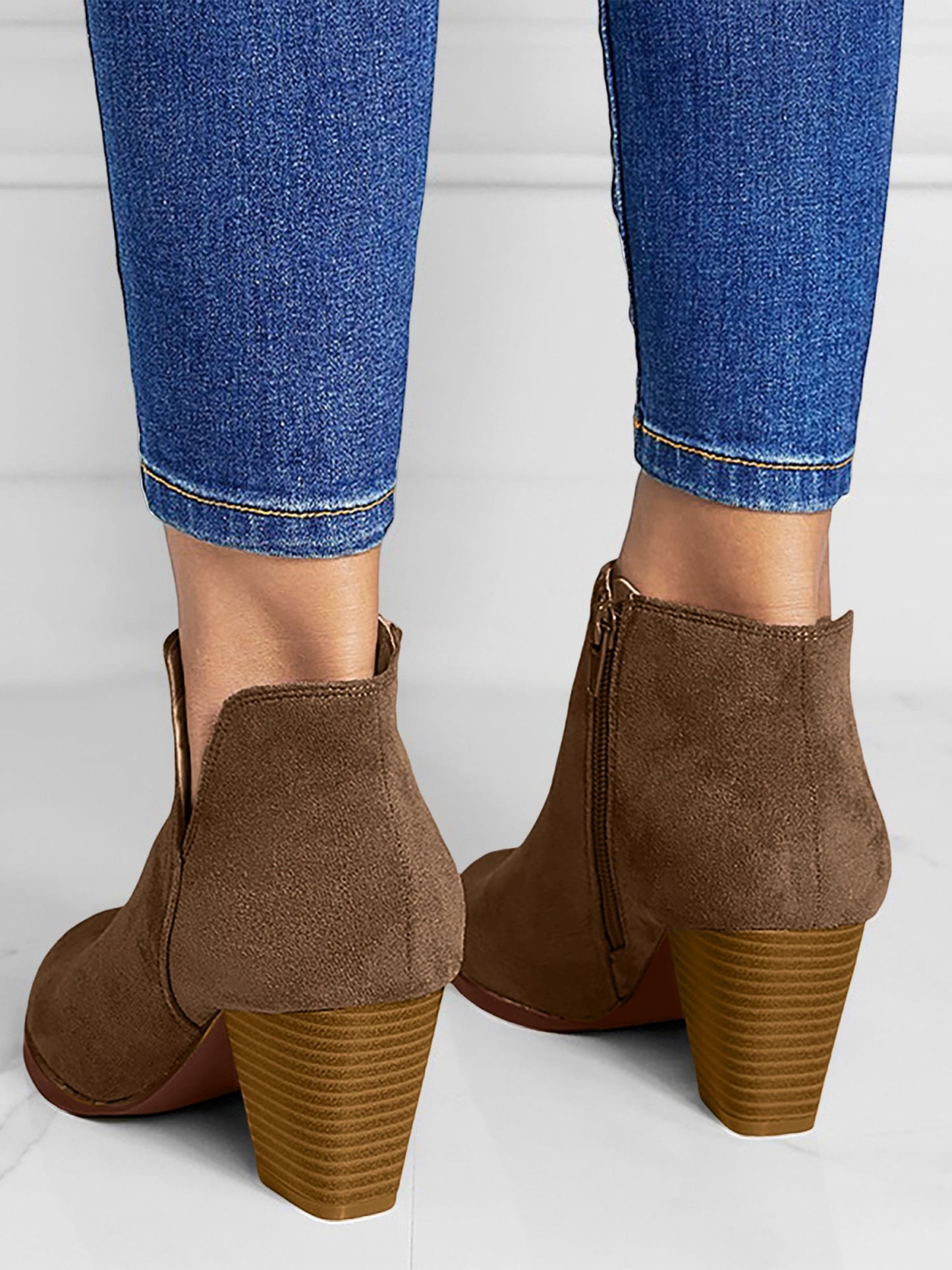 Round Toe Faux Suede Thick Heel Ankle Boots