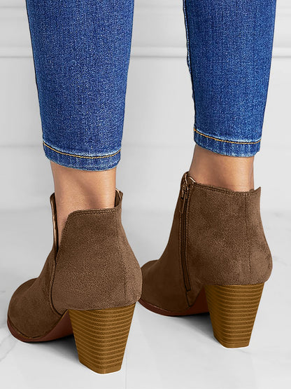 Round Toe Faux Suede Thick Heel Ankle Boots