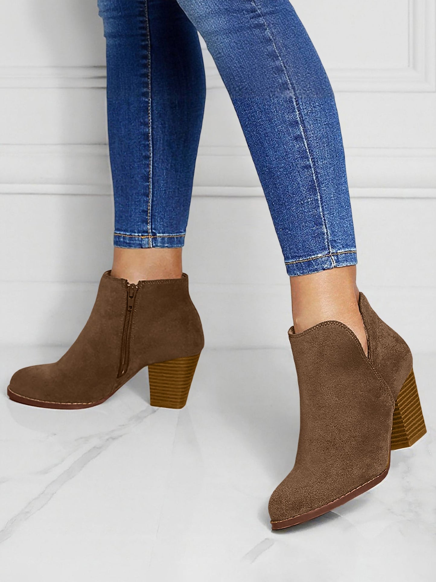 Round Toe Faux Suede Thick Heel Ankle Boots